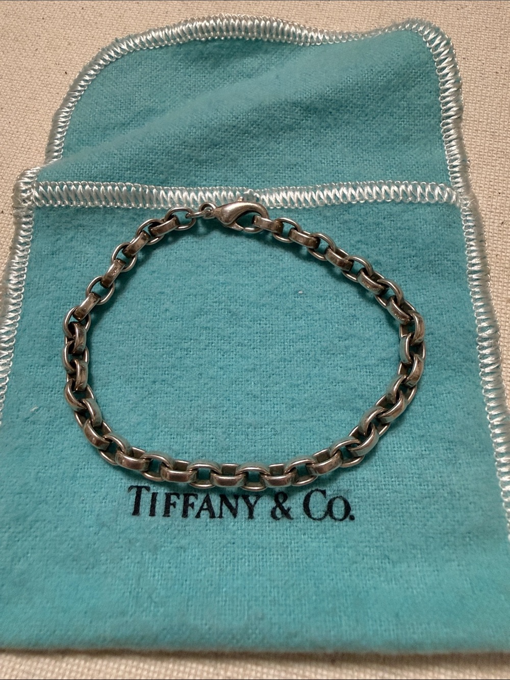 Tiffany & Co. T&Co. Sterling Silver 925 Silver Link Bracelet 7’ inch W/Pouch